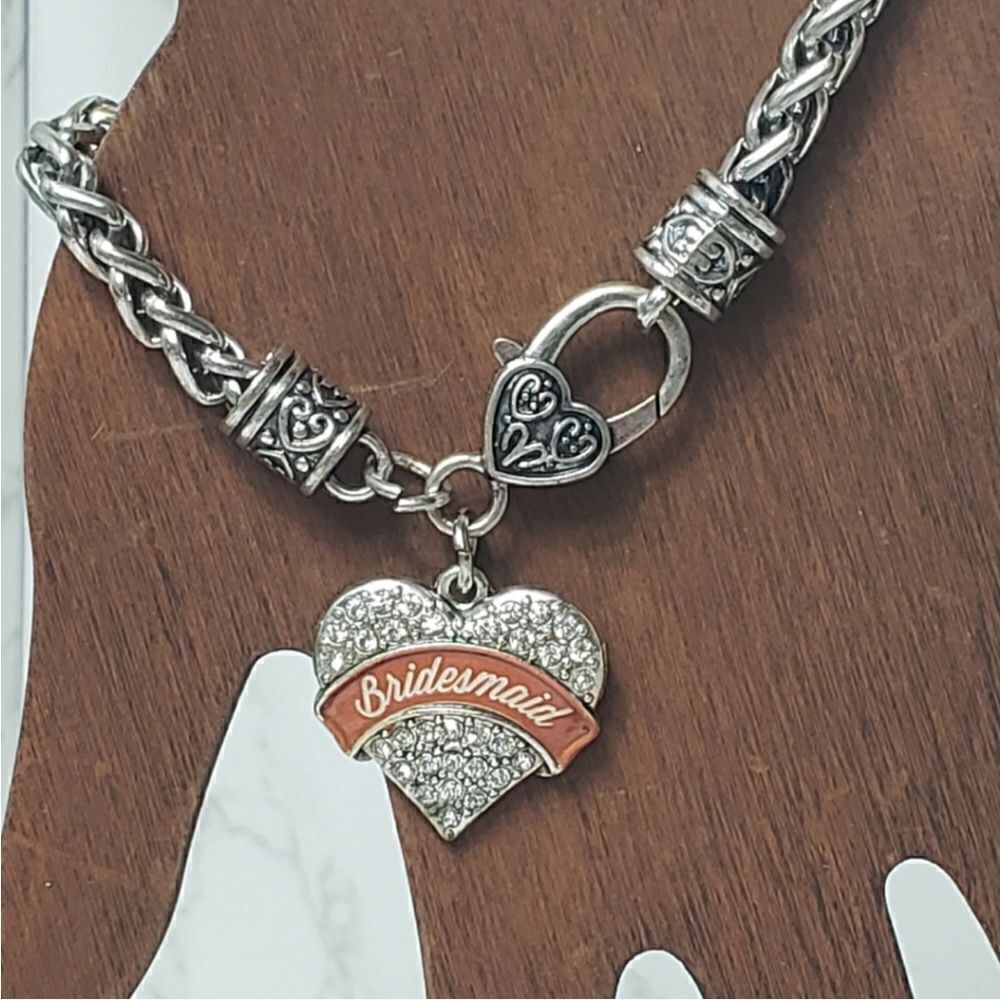 BRIDESMAID Silver-tone Chunky Charm Bracelet Crystal is Heart